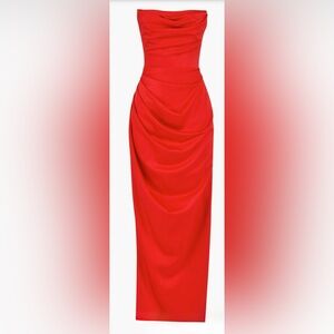 House of CB Adrienne Satin Strapless Scarlett Red Gown size XS D Cup